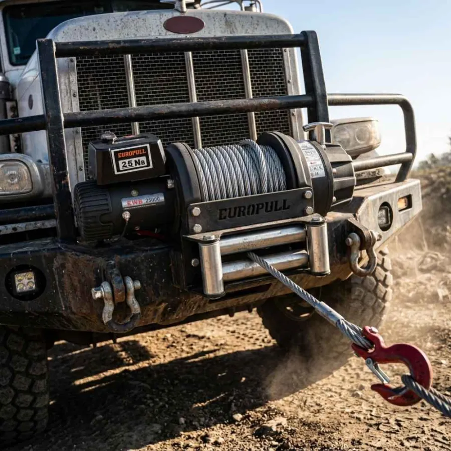 Europull EWB 25000 24V DC electric winch mounted on a 10-ton recovery truck bumper